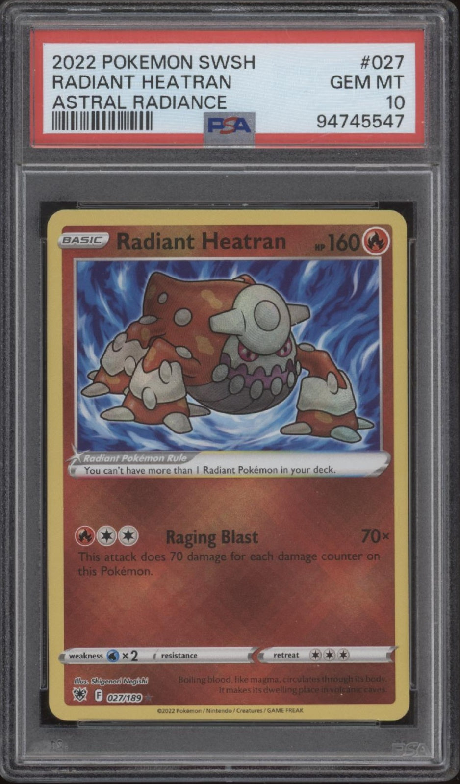 Radiant Heatran Pokemon Astral Radiance #027 PSA 10