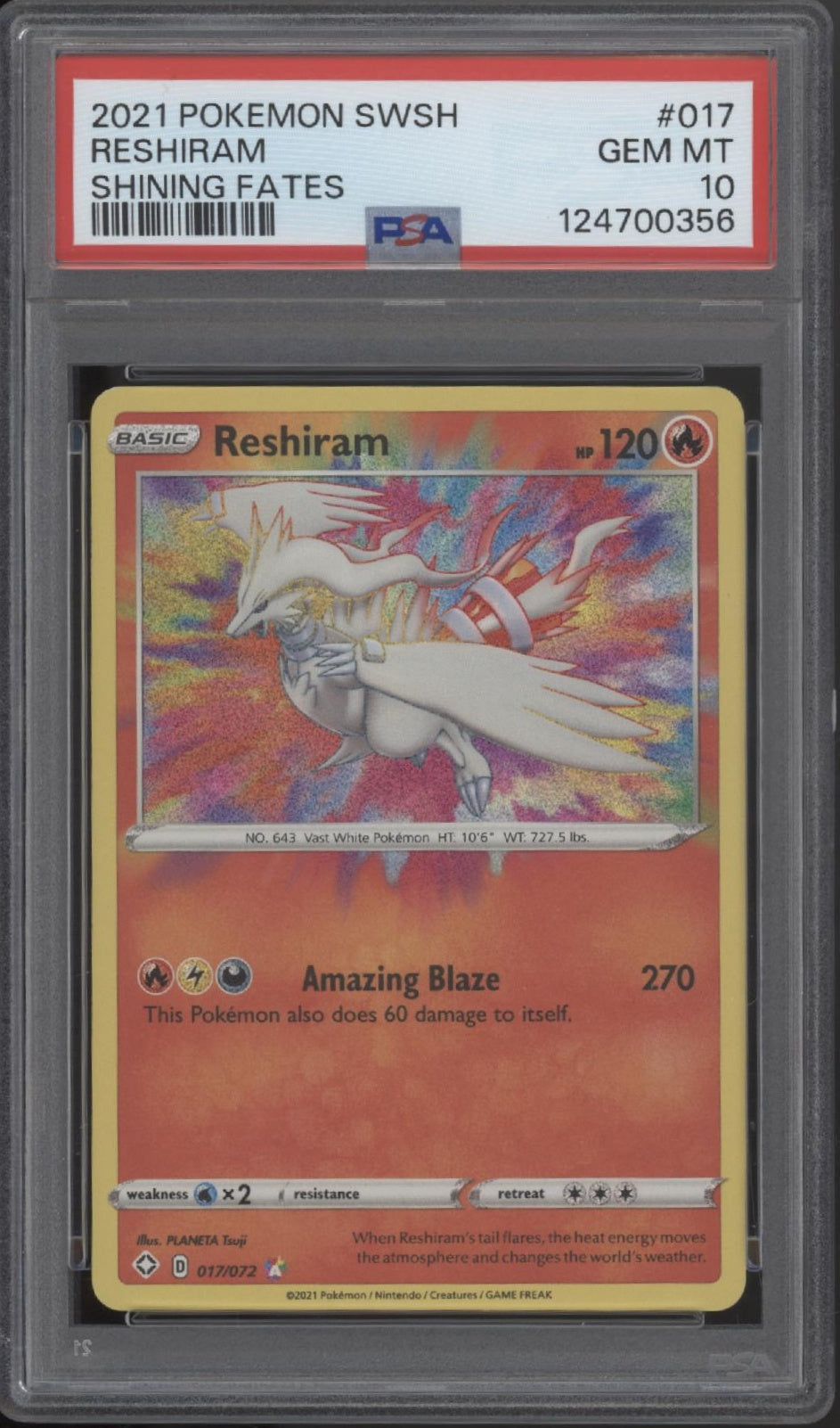 Radiant Reshiram Pokemon Shining Fates #017 PSA 10