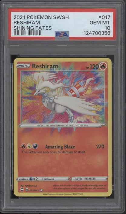 Radiant Reshiram Pokemon Shining Fates #017 PSA 10