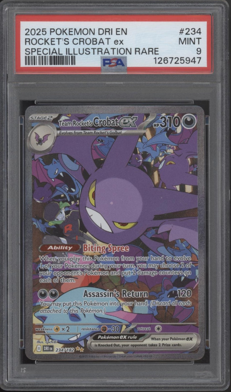 Rocket's Crobat ex Pokemon Destined Rivals Special Illustration Rare #234 PSA 9