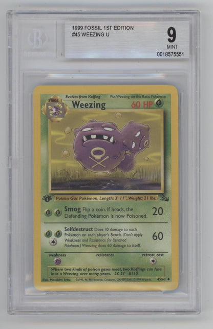 Weezing Pokemon Fossil 1st Edition #45 Beckett 9