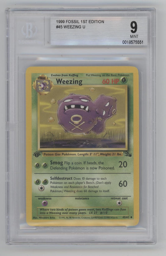 Weezing Pokemon Fossil 1st Edition #45 Beckett 9