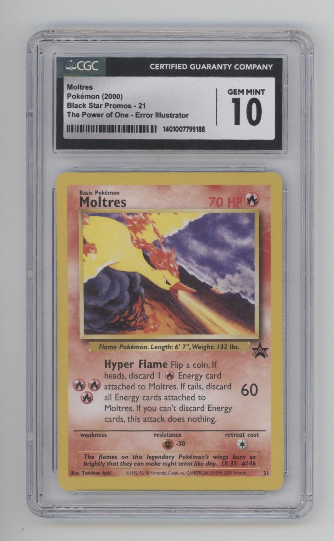 Moltres Pokemon The Power of One Black Star Promo Error Illustrator #21 CGC 10