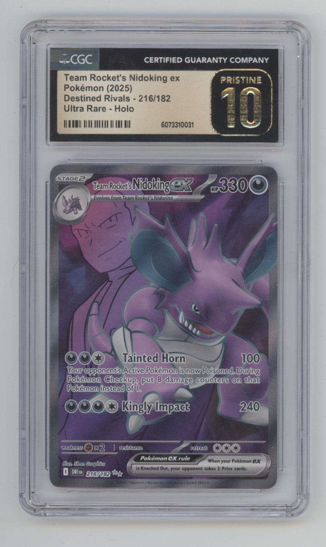 Team Rocket's Nidoking ex Pokemon Destined Rivals Ultra Holo CGC 10 Pristine