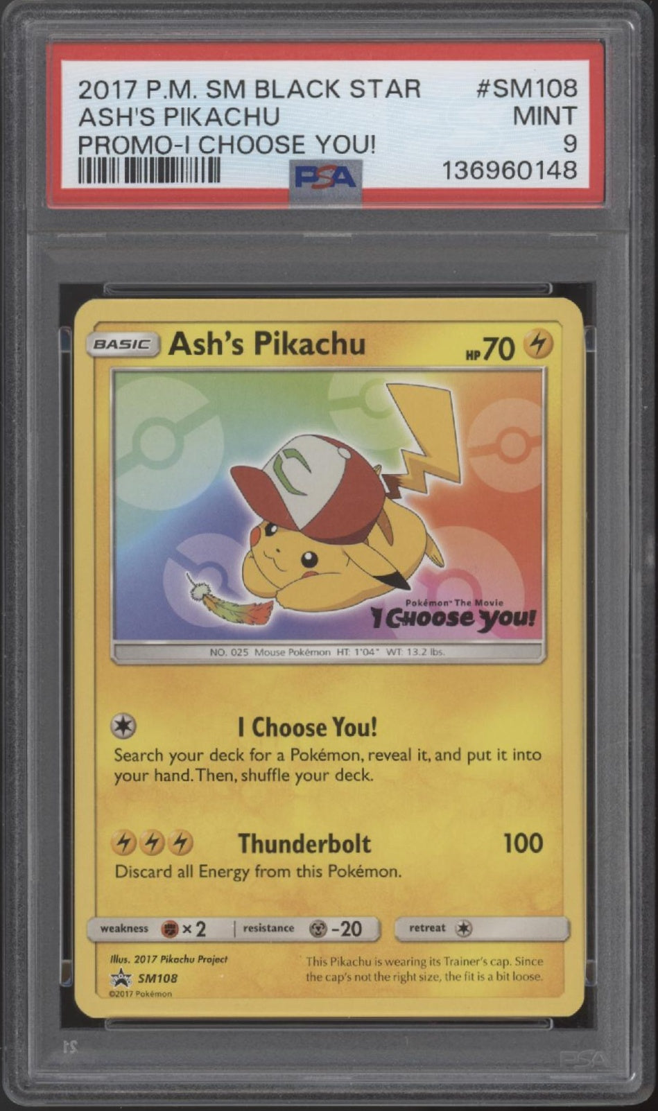 Ash's Pikachu Pokemon Black Star Promo I Choose You! #SM108 PSA 9 #2