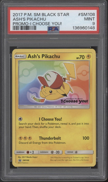 Ash's Pikachu Pokemon Black Star Promo I Choose You! #SM108 PSA 9 #2