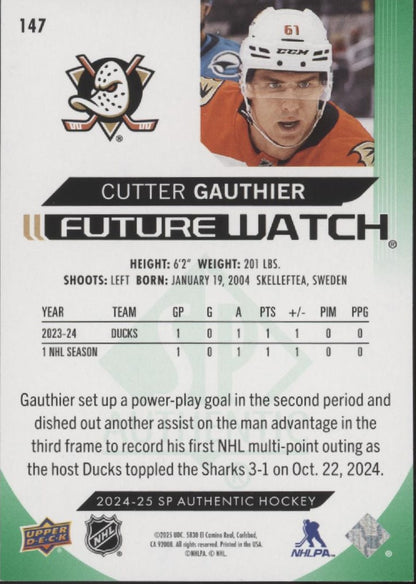 Cutter Gauthier 2024-25 UD SP Authentic Limited Future Watch Green 007/199