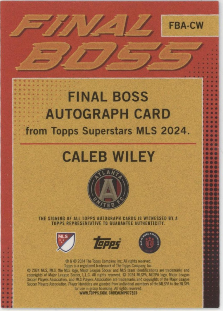 Caleb Wiley 2024 Topps MLS Superstars Final Boss Blue Refractor Auto 10/10