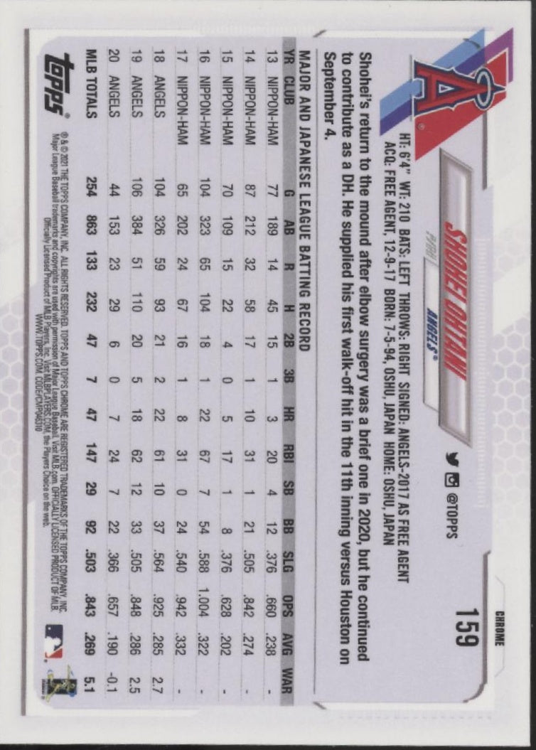 Shohei Ohtani 2021 Topps Chrome Pink Refractor #159