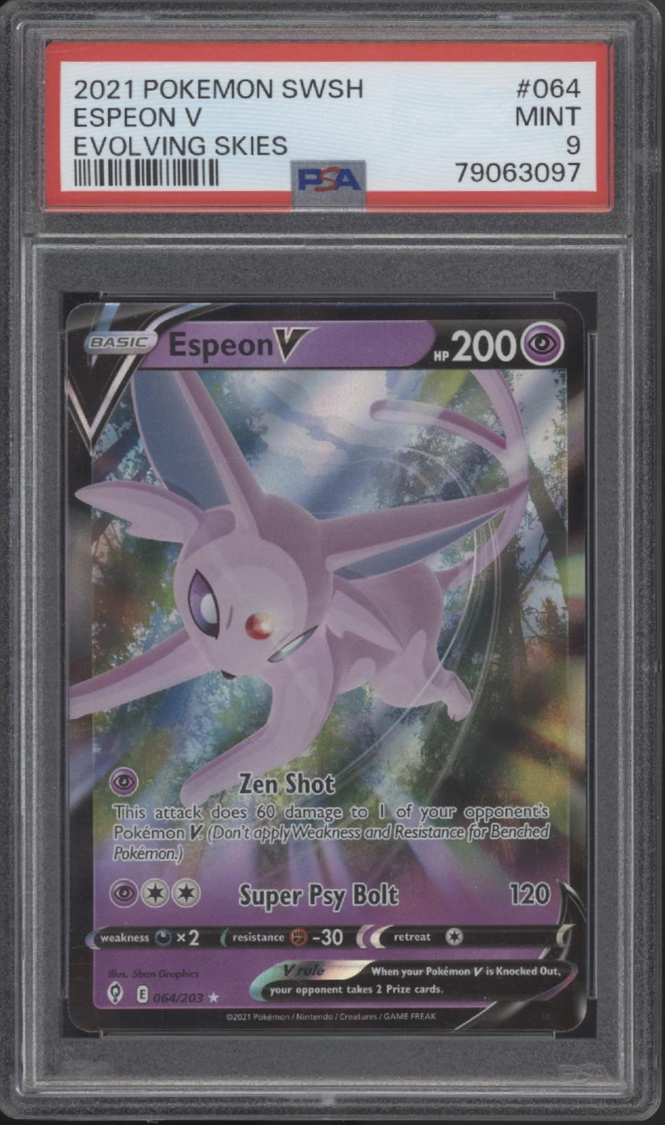 Espeon V Pokemon Evolving Skies #064 PSA 9