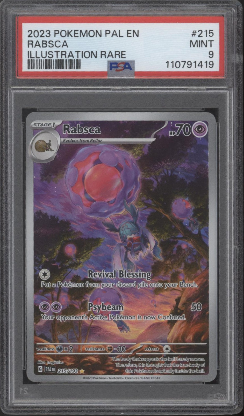 Rabsca Pokemon Paldean Fates Illustration Rare #215 PSA 9