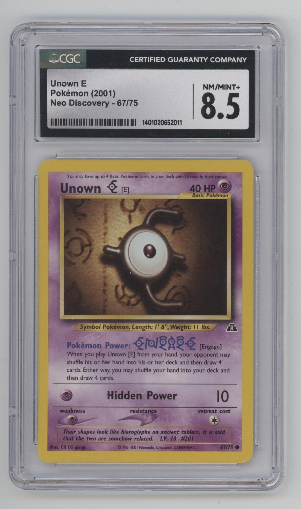 Unown E Pokemon Neo Discovery #67 CGC 8.5