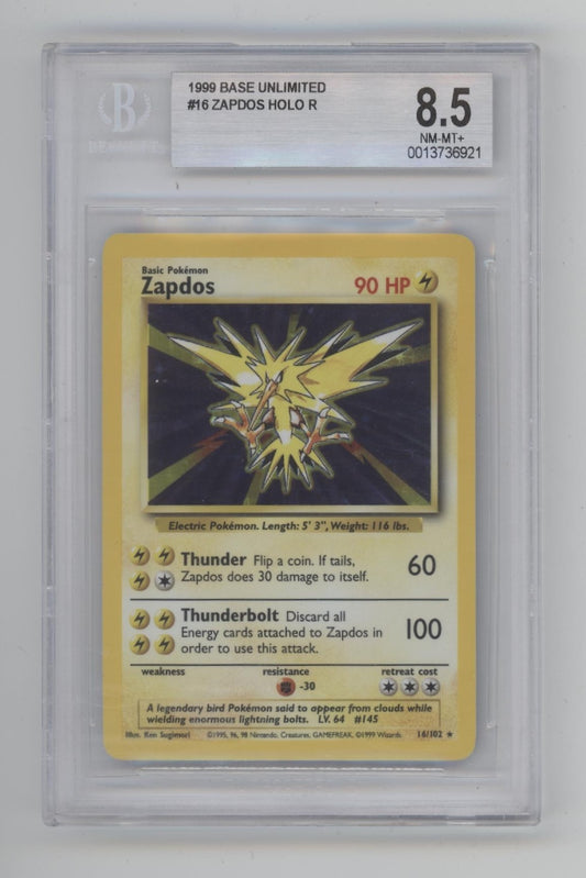 Zapdos Pokemon Base Set Holo #16 Beckett 8.5