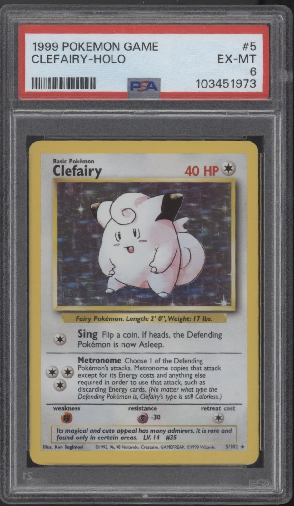Clefairy Pokemon Base Set Holo #5 PSA 6
