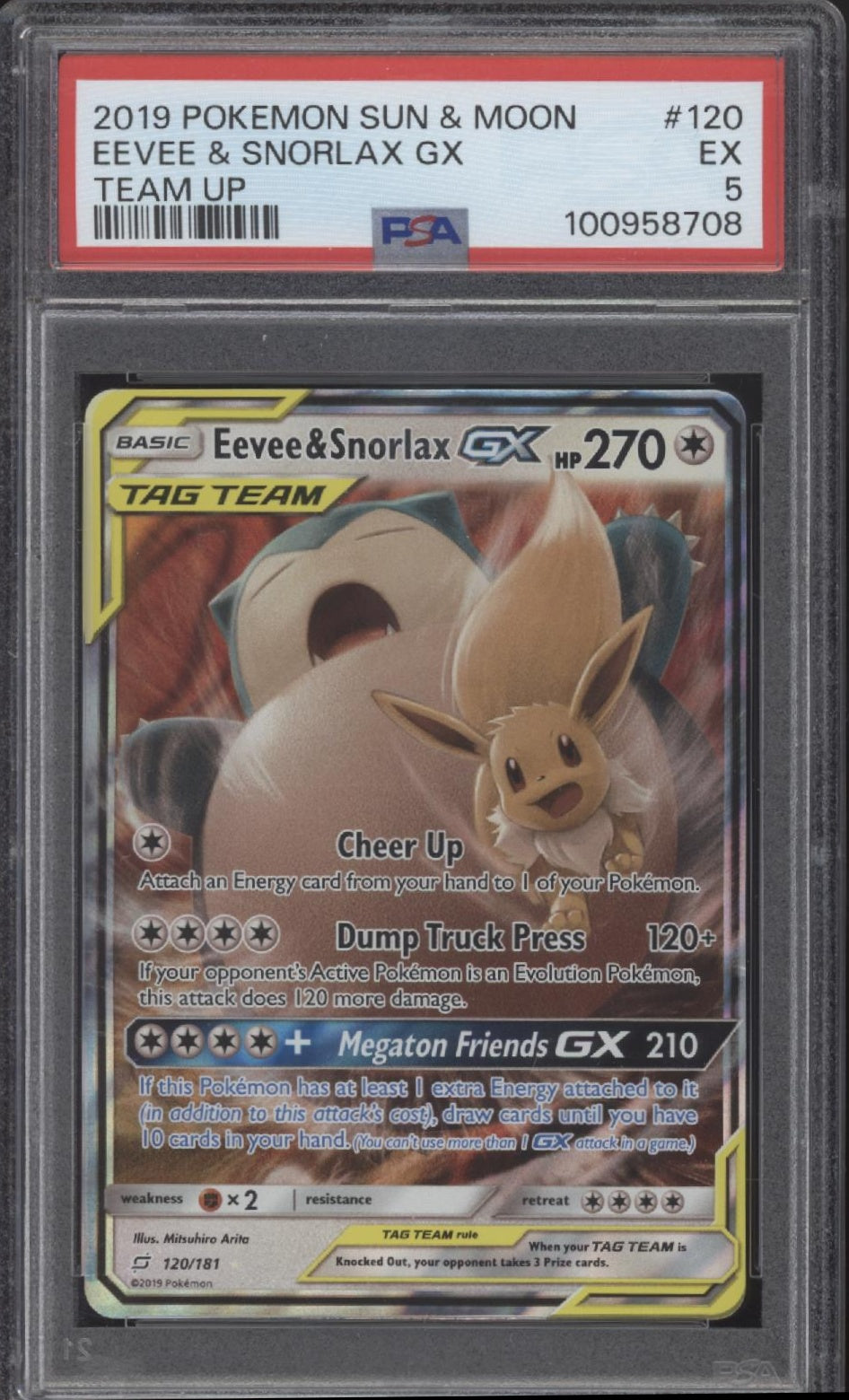 Eevee & Snorlax GX Pokemon Team Up #120 PSA 5