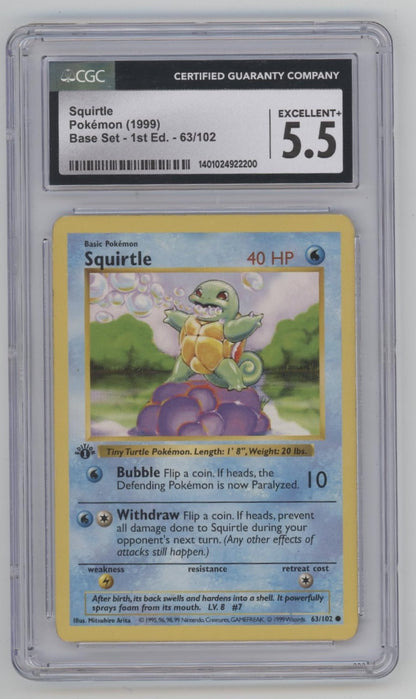 Squirtle Pokemon Base Set 1st Edition #63 CGC 5.5
