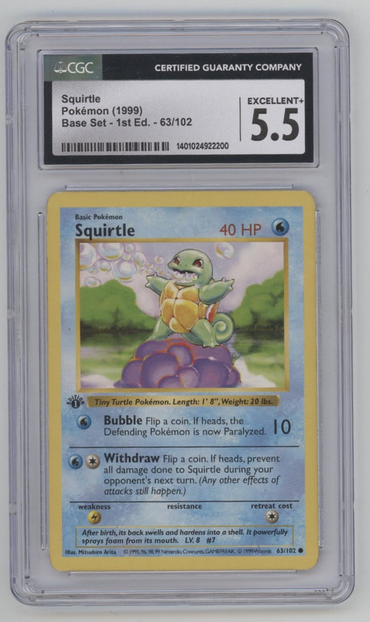 Squirtle Pokemon Base Set 1st Edition #63 CGC 5.5