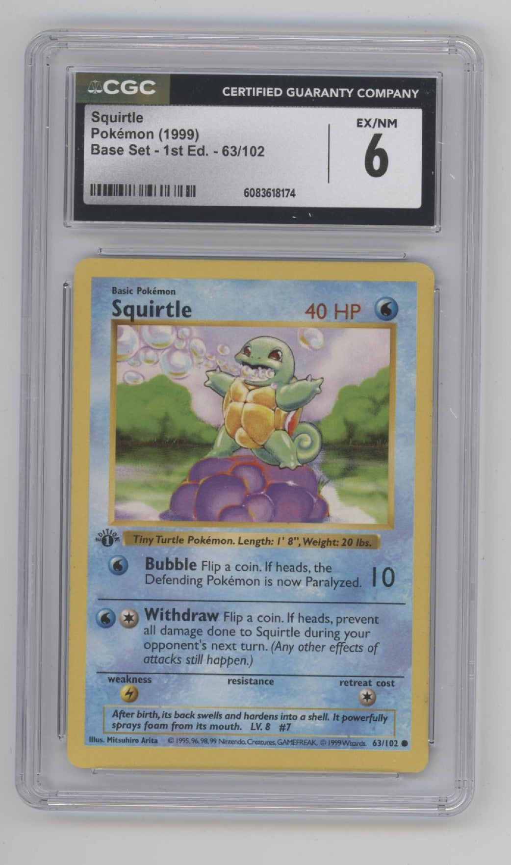 Squirtle Pokemon Base Set 1st Edition #63 CGC 6