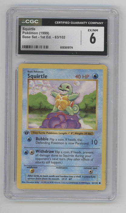 Squirtle Pokemon Base Set 1st Edition #63 CGC 6