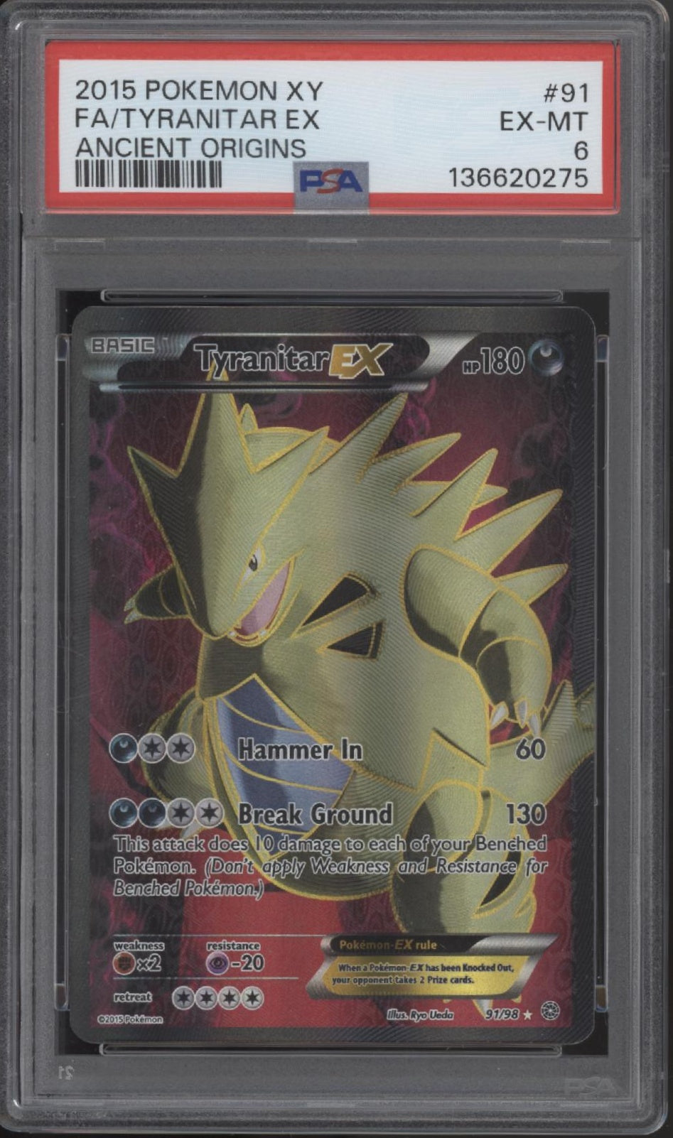 Tyranitar ex Pokemon Ancient Origins Full Art #91 PSA 6