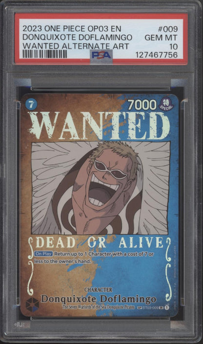 Donquixote Doflamingo One Piece Card Game OP03 Wanted Alt Art #009 PSA 10