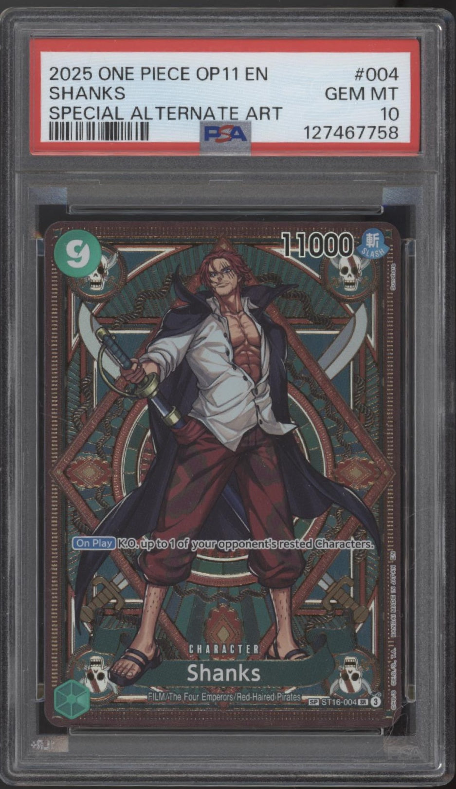 Shanks One Piece Card Game A Fist of Divine Speed Special Alt Art #004 PSA 10