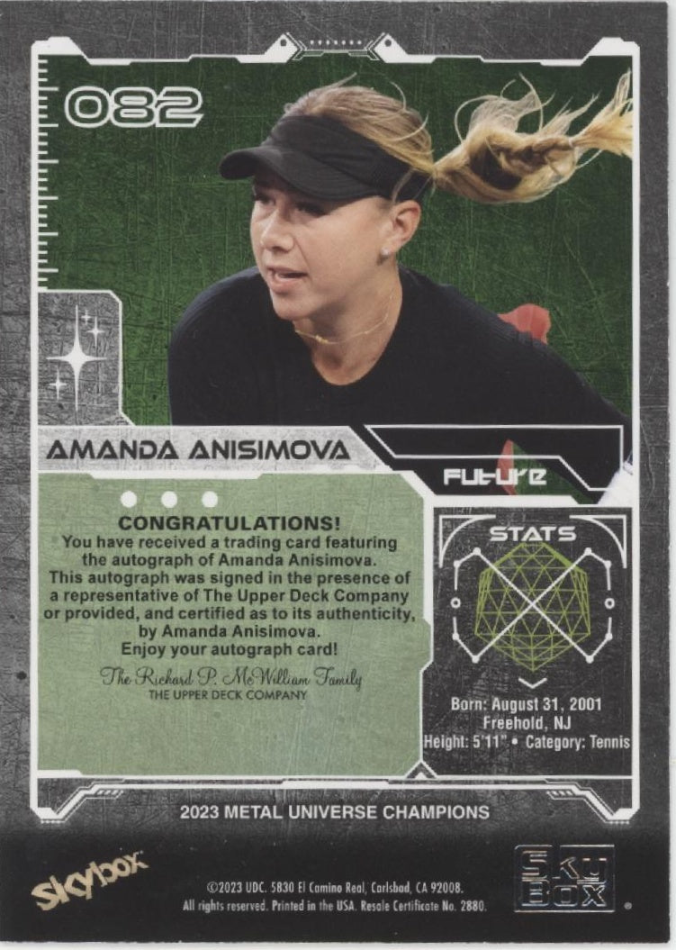 Amanda Anisimova 2023 Skybox Metal Universe Champions RC Auto #082