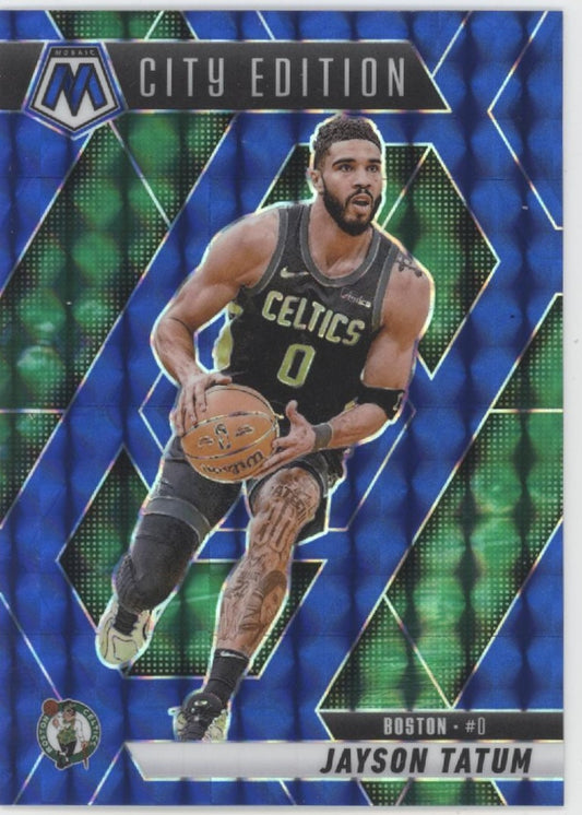 Jayson Tatum 2024-25 Panini Mosaic City Edition Blue Prizm 104/199 #187