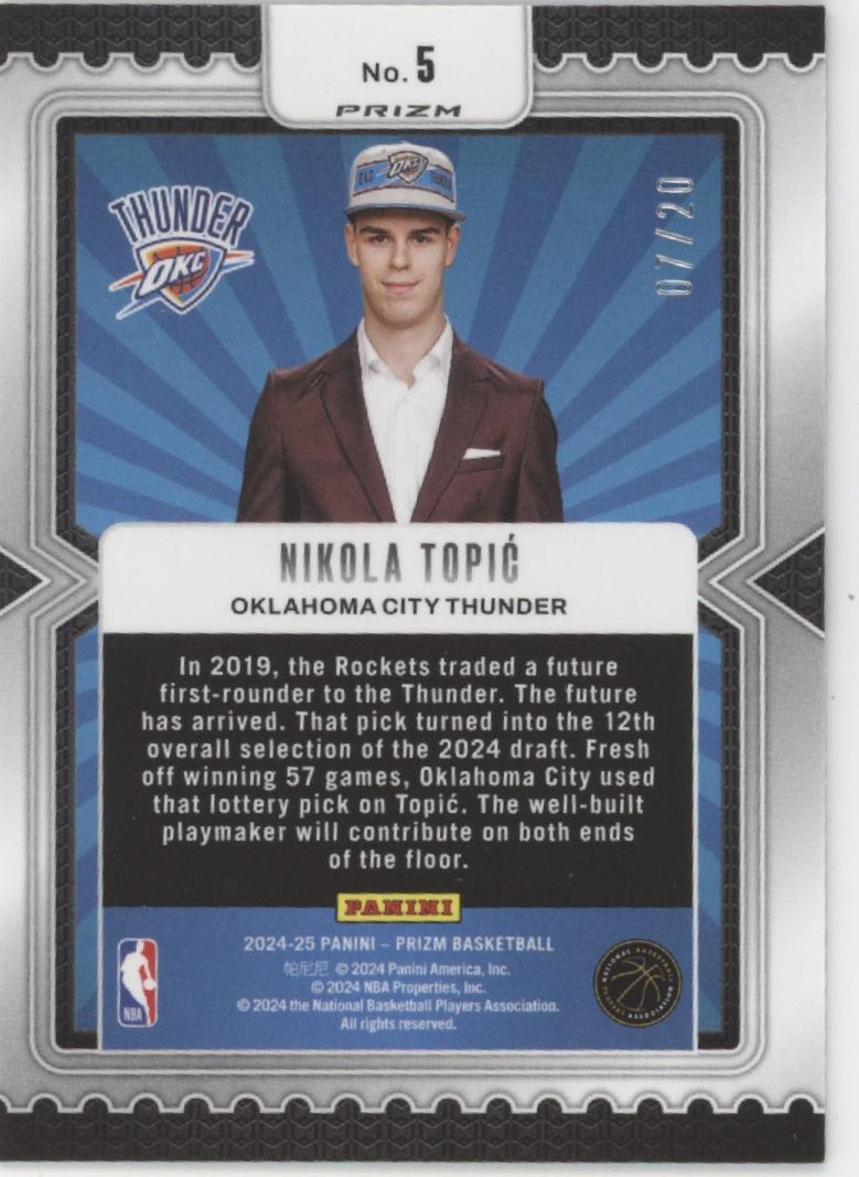 Nikola Topic 2024-25 Panini Prizm Luck of the Lottery Wave Prizm RC 07/20 #5