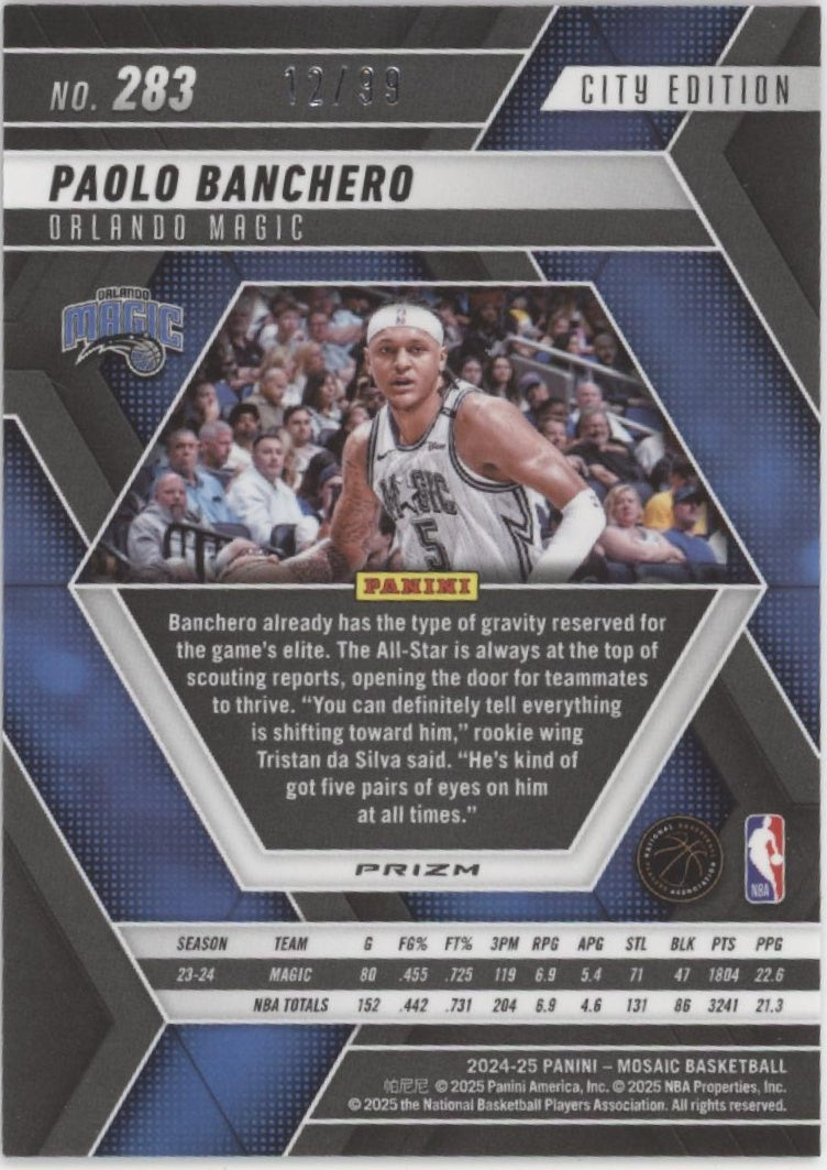 Paolo Banchero 2024-25 Panini Mosaic City Edition Purple Prizm 12/99 #283