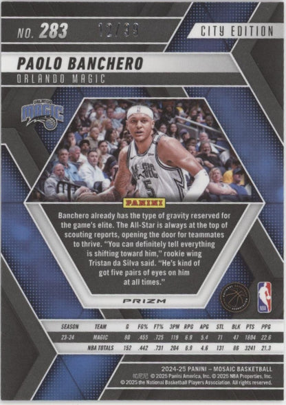 Paolo Banchero 2024-25 Panini Mosaic City Edition Purple Prizm 12/99 #283