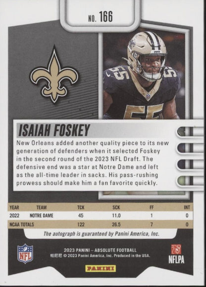 Isiah Foskey 2023 Panini Absolute Orange RC Auto 39/75 #166