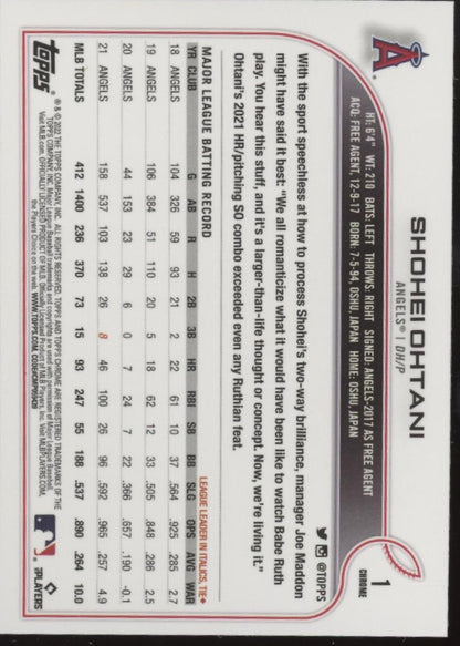 Shohei Ohtani 2022 Topps Chrome Black & White Ray Wave Refractor #1