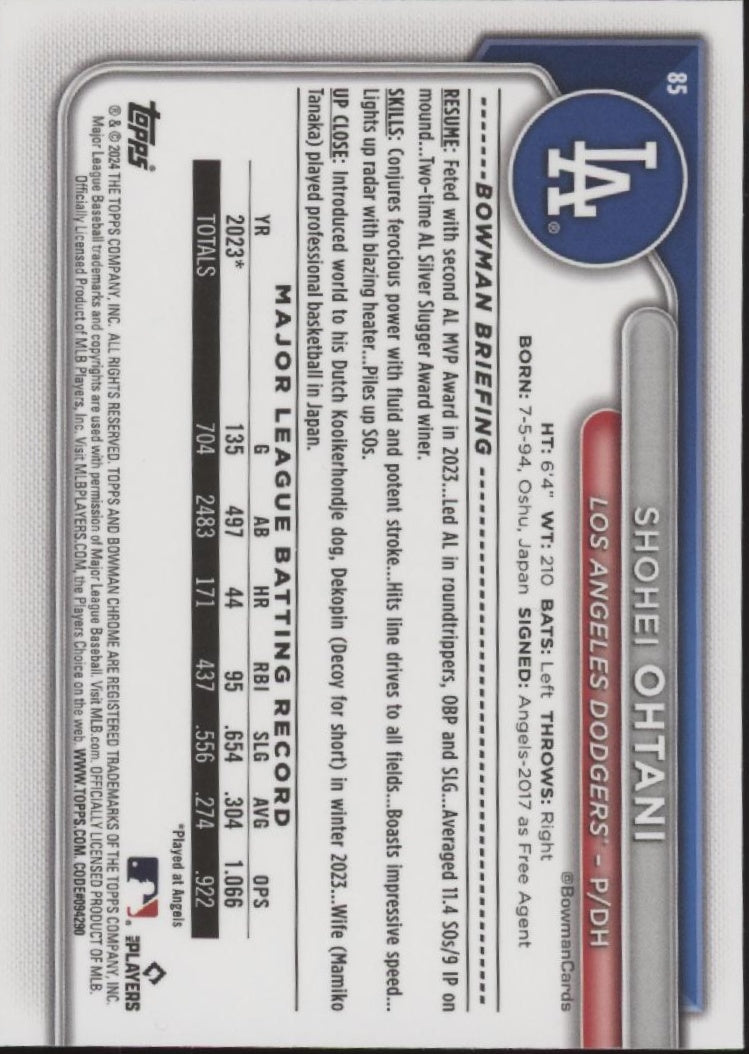 Shohei Ohtani 2024 Bowman Chrome Mojo Refractor #85