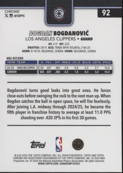 Bogdan Bogdanovic 2025-26 Topps Chrome Gold Refractor 18/50 #92
