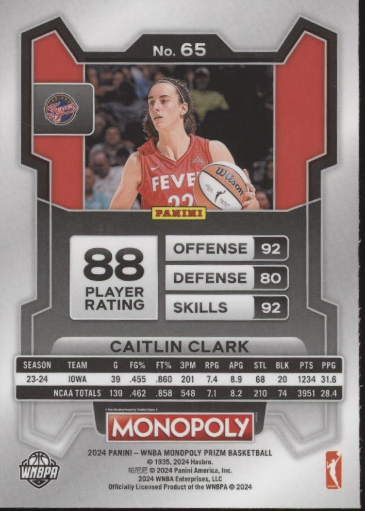 Caitlin Clark 2024 Panini WNBA Monopoly Prizm RC #65