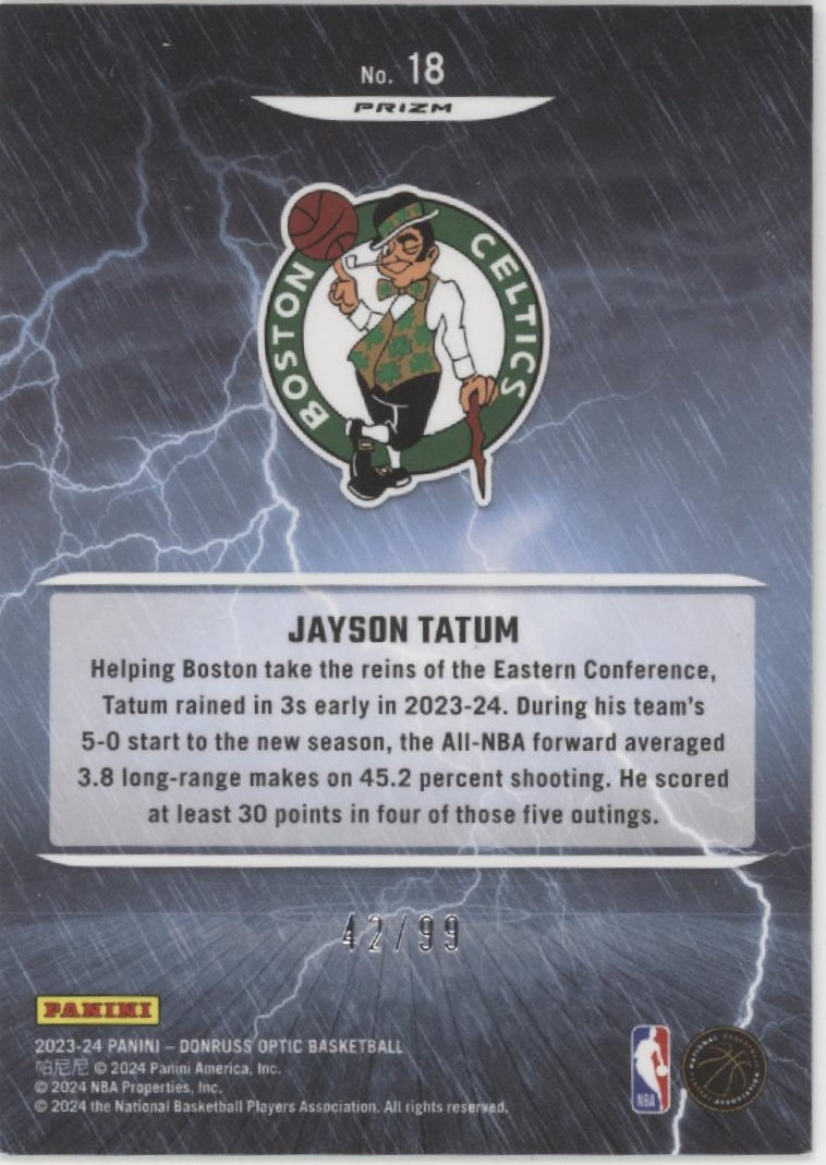 Jayson Tatum 2023-24 Donruss Optic Raining 3s Red & Gold International 42/99