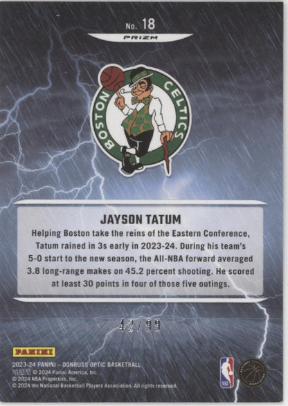 Jayson Tatum 2023-24 Donruss Optic Raining 3s Red & Gold International 42/99