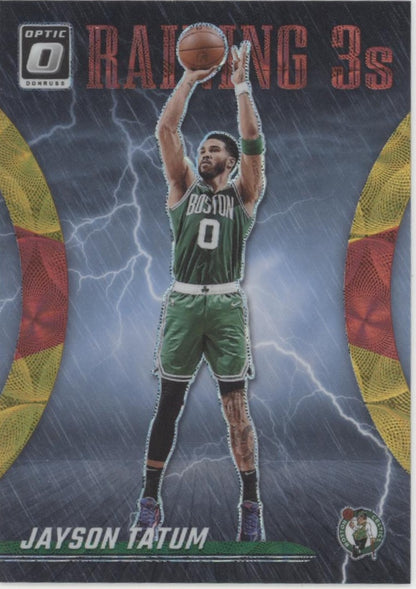 Jayson Tatum 2023-24 Donruss Optic Raining 3s Red & Gold International 42/99