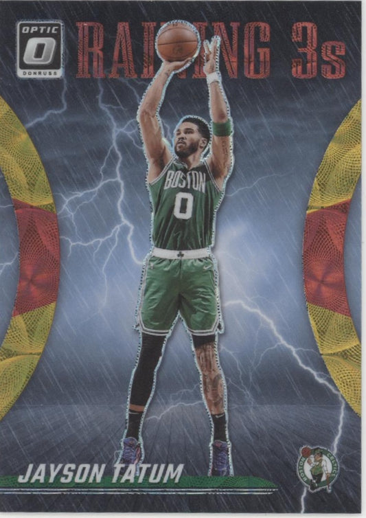 Jayson Tatum 2023-24 Donruss Optic Raining 3s Red & Gold International 42/99
