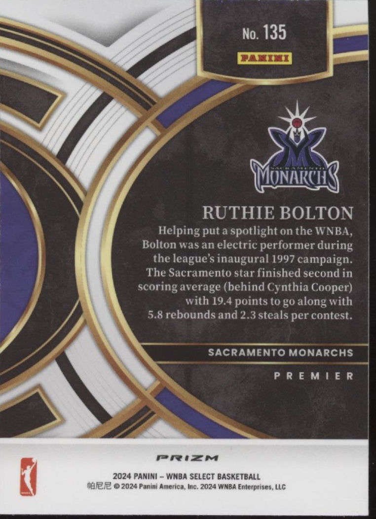 Ruthie Bolton 2024 Panini WNBA Select Zebra Wave Prizm #135