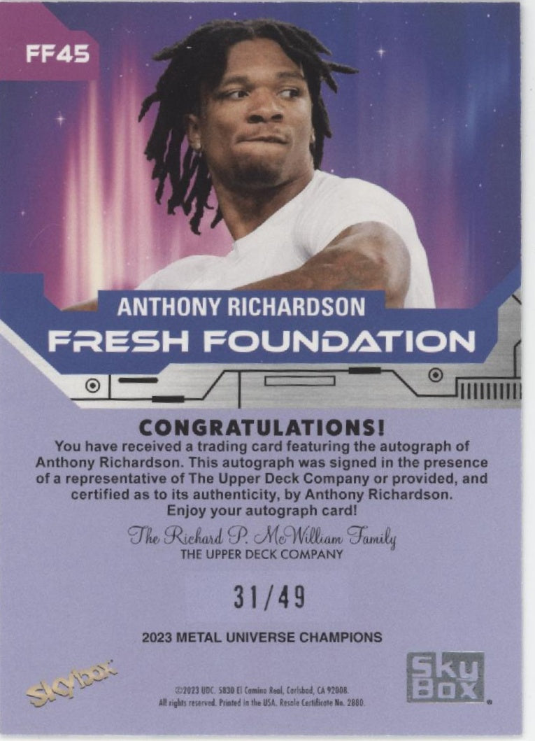 Anthony Richardson 2023 Metal Universe Champions Fresh Foundation RC Auto 31/49