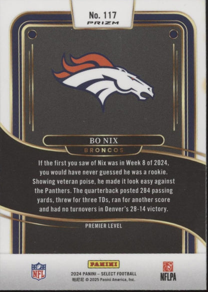 Bo Nix 2024 Panini Select Black & Gold Shock Prizm RC #117