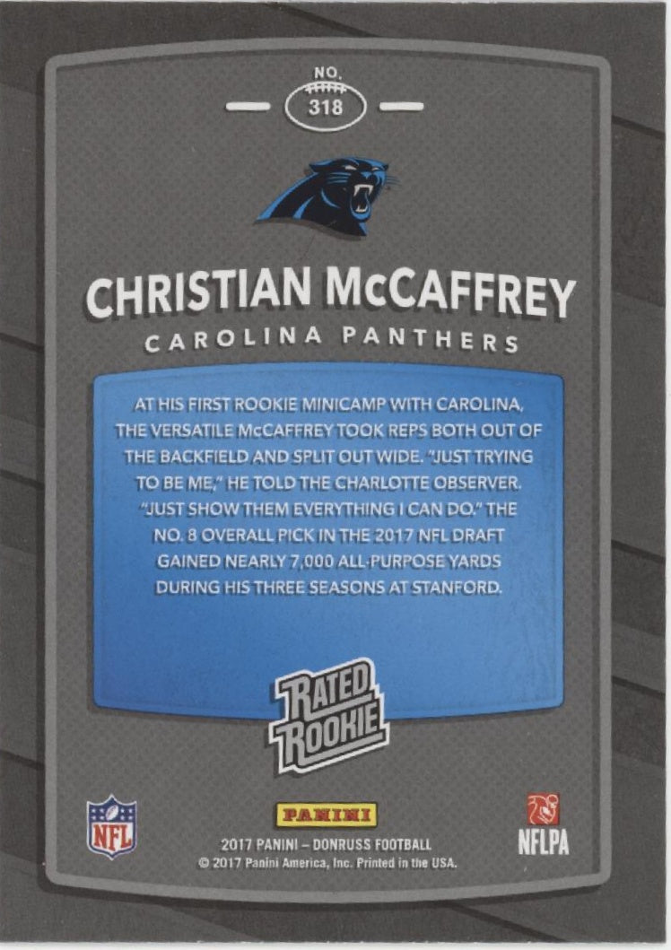 Christian McCaffrey 2017 Panini Donruss Rated Rookie RC #318 #2