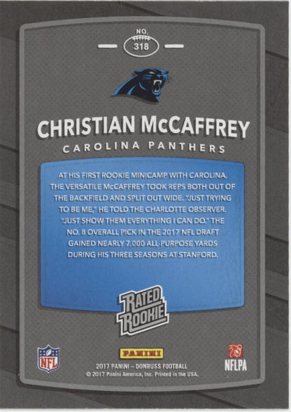 Christian McCaffrey 2017 Panini Donruss Rated Rookie RC #318 #2