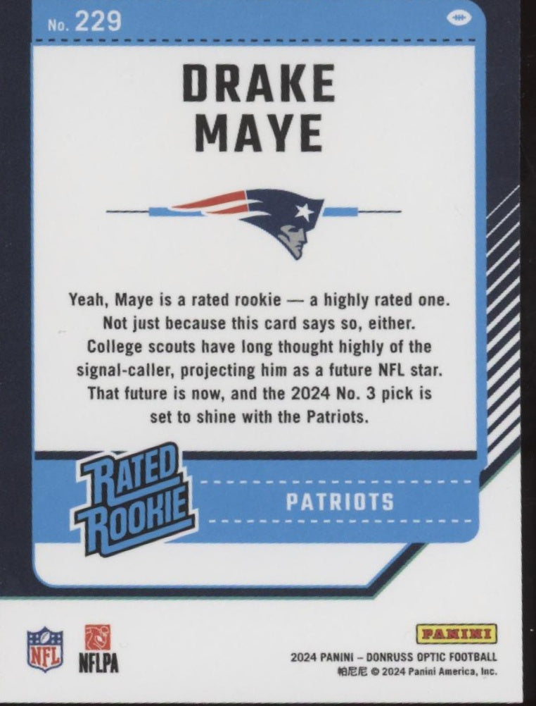 Drake Maye 2024 Panini Donruss Optic Rated Rookie RC #229
