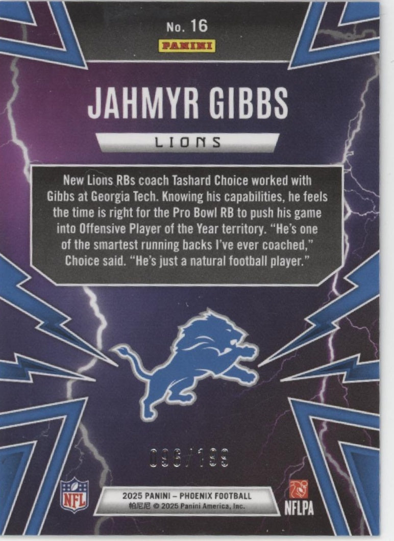 Jahmyr Gibbs 2025 Panini Phoenix Thunderbirds Blue 096/199 #16