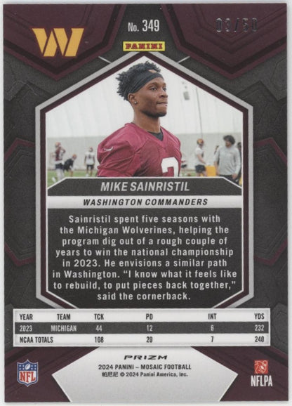 Mike Sainristil 2024 Panini Mosaic No Huddle Prizm RC 03/50 #349