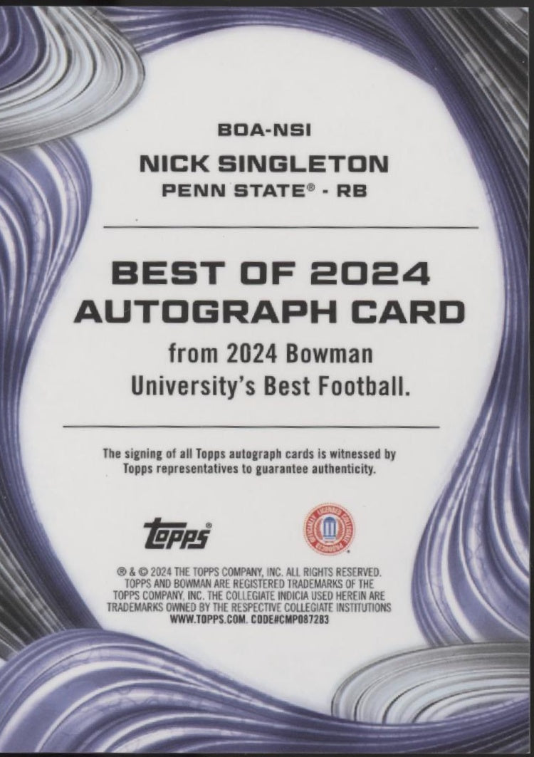 Nick Singleton 2024 Bowman's Best University Refractor Auto #BOA-NSI