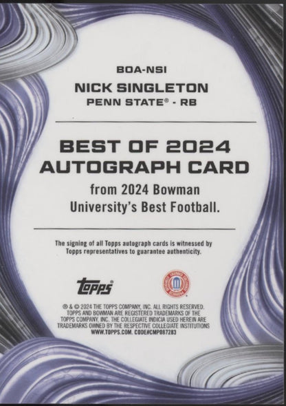 Nick Singleton 2024 Bowman's Best University Refractor Auto #BOA-NSI